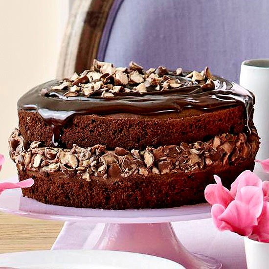 Triple chocolate cake with malted crunch