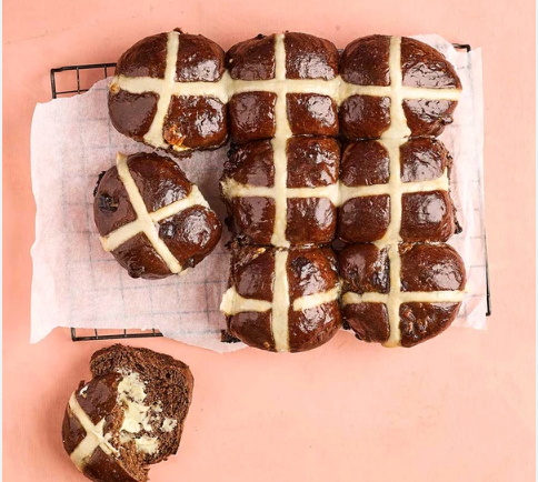 Triple-chocolate hot cross buns