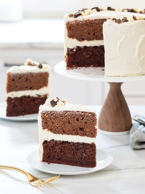 Triple-chocolate layer cake [white chocolate buttercream]