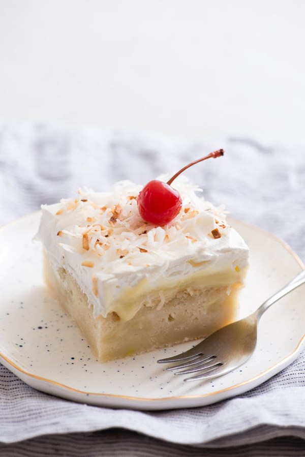 Triple coconut poke cake