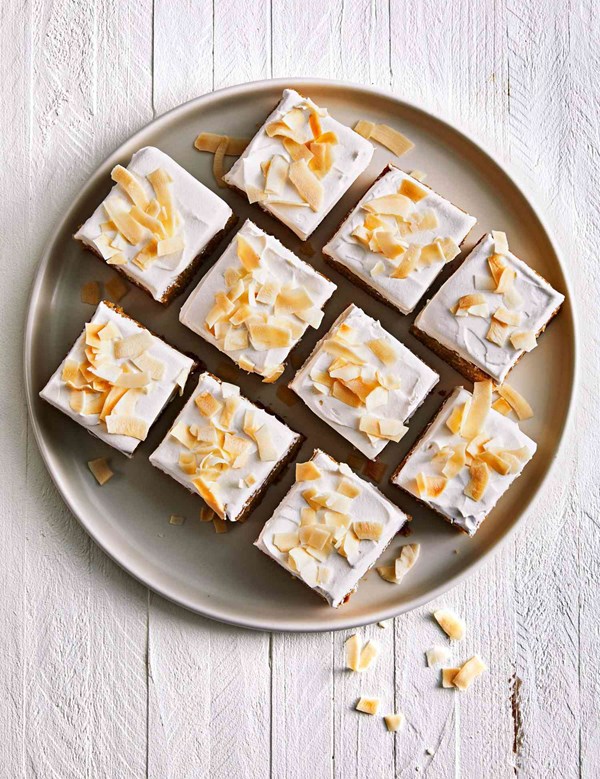 Triple-coconut poke snack cake