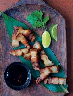 Triple-cooked pork belly with a spicy sauce