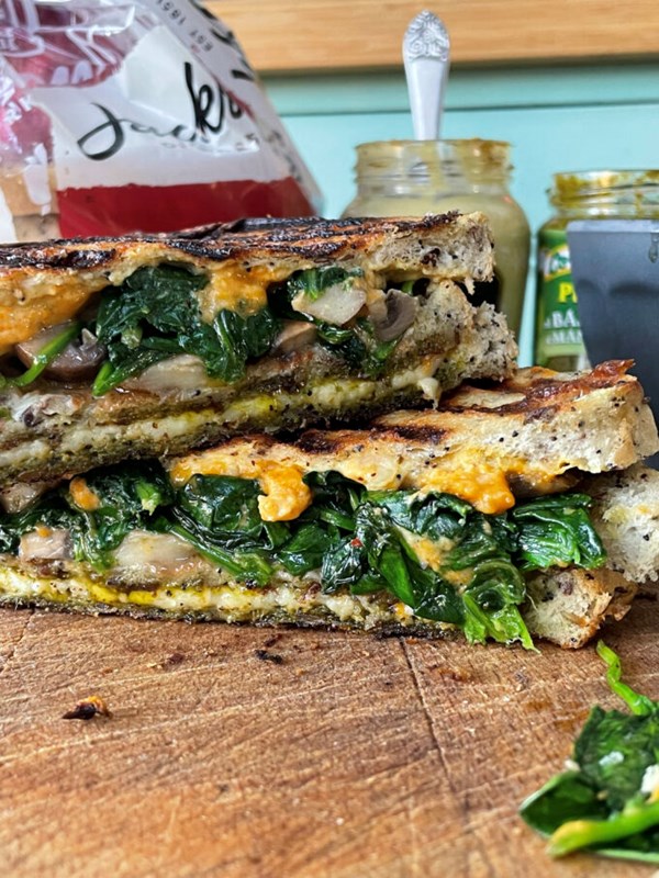 Triple decker grilled cheese sandwich