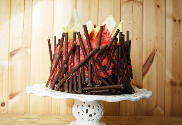 Triple layer bonfire cake
