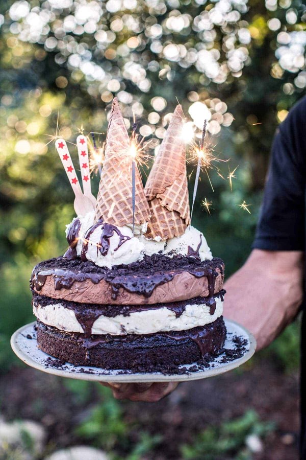 Triple layer chocolate fudge ice cream cake
