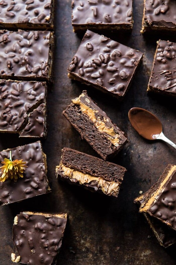 Triple layer peanut butter crunch brownies
