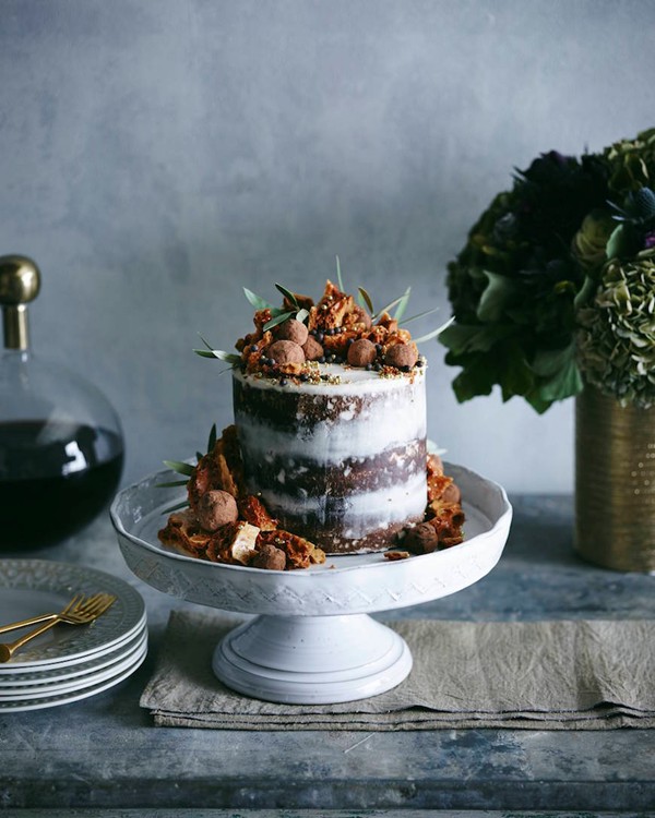 Triple layer pumpkin chocolate chip cake