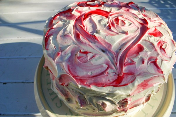 Triple layer strawberry jam cake