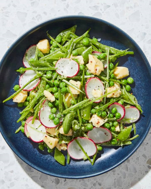 Triple pea salad with radishes and cheddar