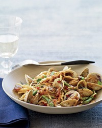 Trofie pasta with cockles, chiles and black bean sauce