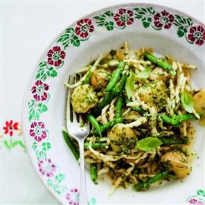 Trofie pasta with green beans and new potatoes