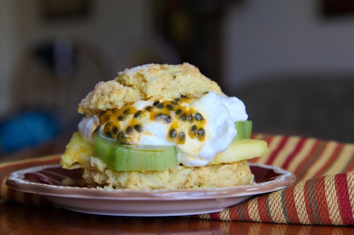 Tropical cornmeal shortcake with kiwis, pineapple and liliko’i (passion fruit)