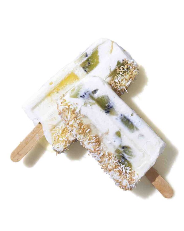 Tropical fruit-coconut parfait pops