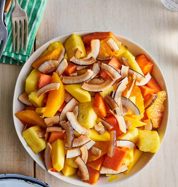 Tropical fruit salad with toasted coconut