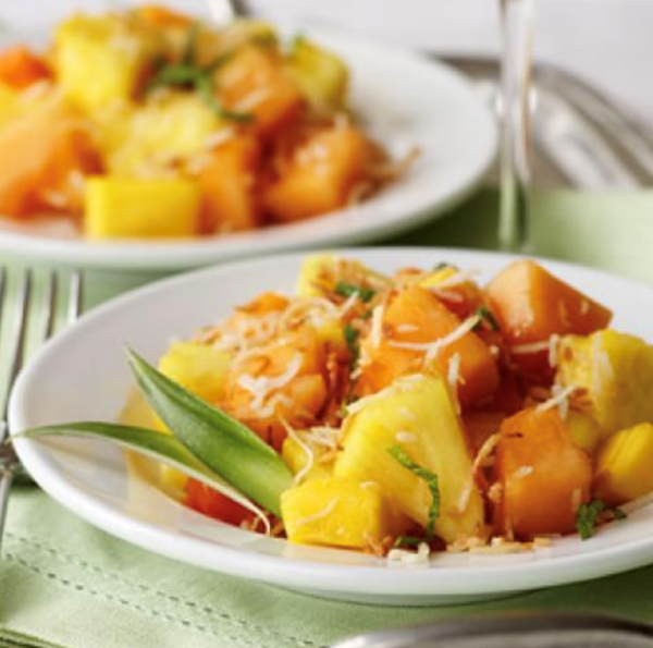 Tropical fruit salad with toasted coconut