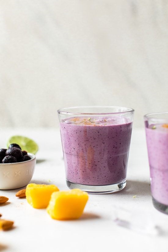 Tropical mango blueberry lassi