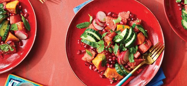 Tropical salad with ginger-lime dressing 