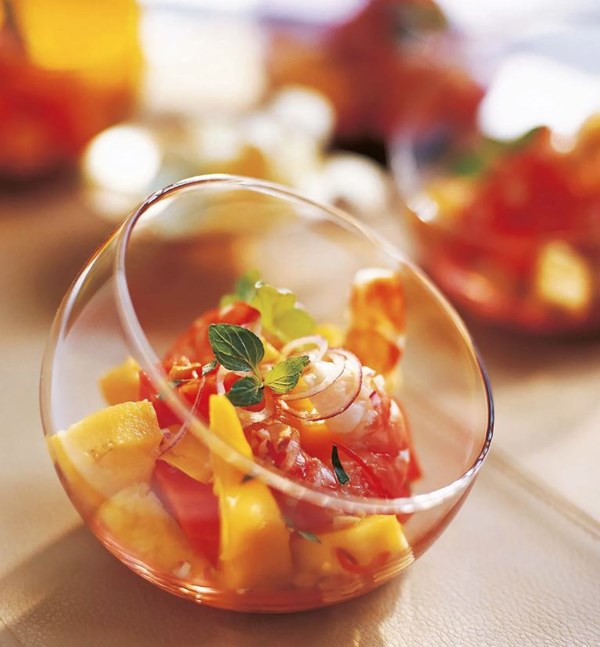 Tropical shrimp and fruit salad