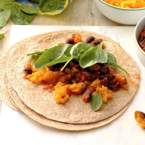 Tropical squash & black bean burritos 
