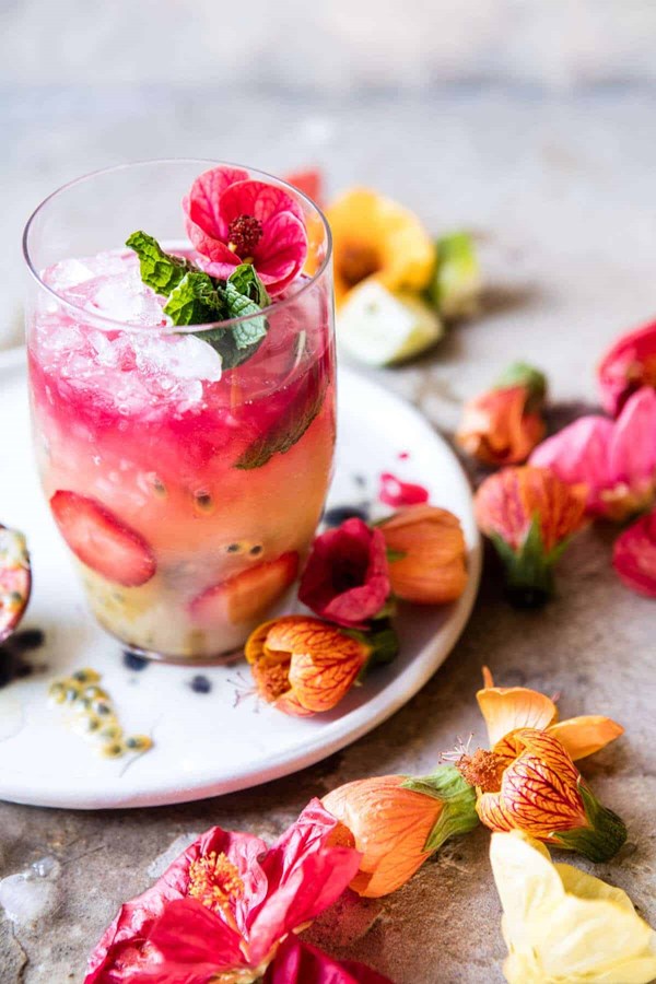 Tropical strawberry hibiscus rum smash