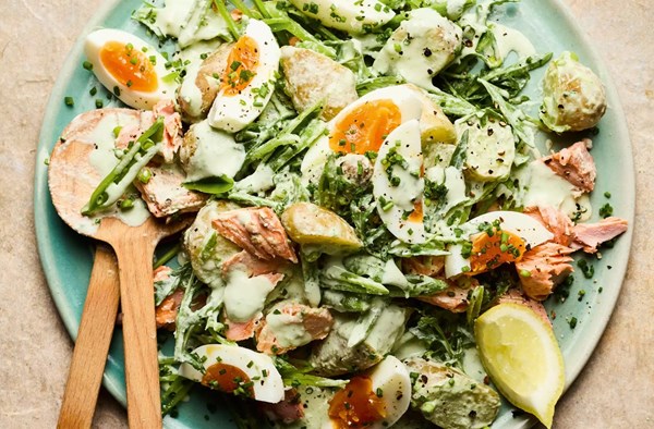 Trout & new potato salad with cucumber yogurt dressing