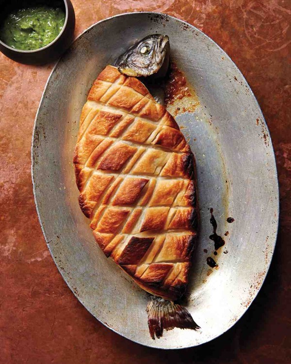 Trout en croûte with sorrel sauce