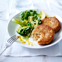 Trout fishcakes with broccoli salad 