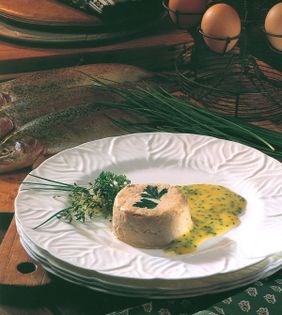 Trout flans with chive and lemon sauce