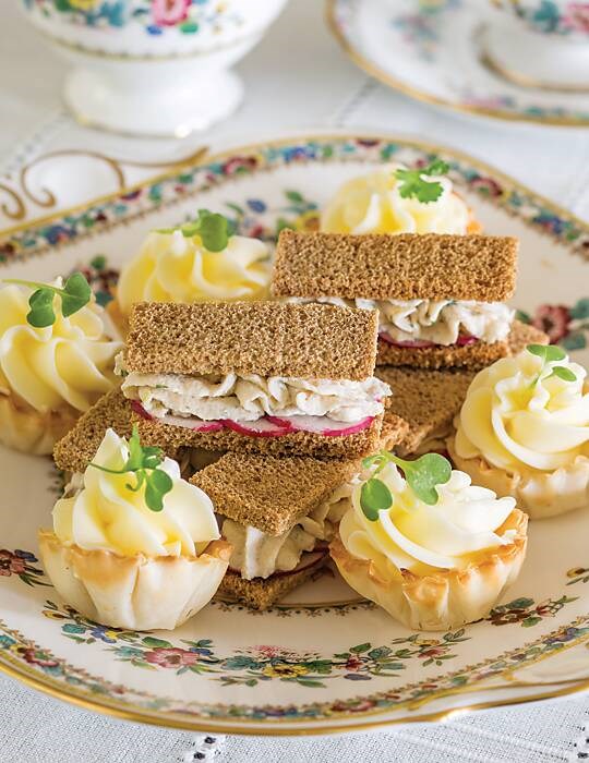 Trout mousse and radish sandwiches