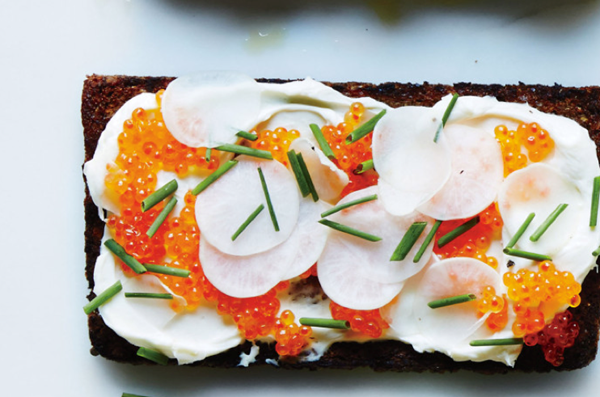 Trout roe and turnips toast