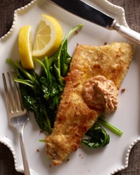 Trout schnitzel with lemon-chile butter