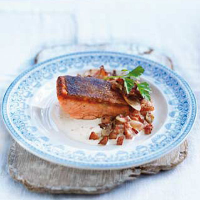 Trout with chicory and pancetta 
