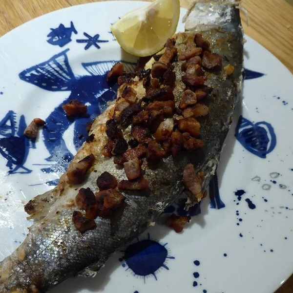 Trout with diced salt pork (Les truites aux lardons)