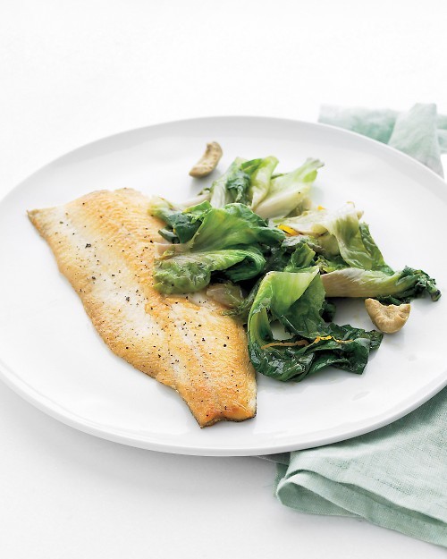 Trout with escarole, orange, and olives