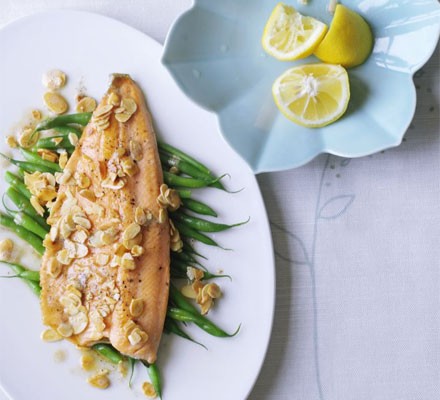 Trout with green beans and almond butter