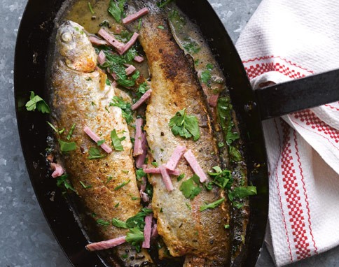 Trout with ham & cider