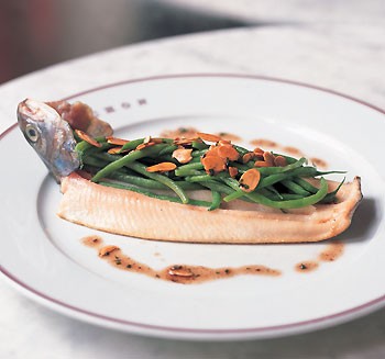 Trout with haricots verts and almonds