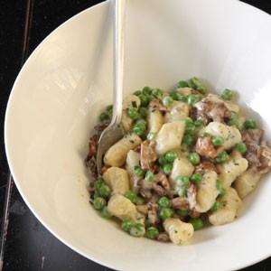 Truffled gnocchi with peas and chanterelles