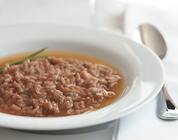 Truffled red wine risotto with Parmesan broth