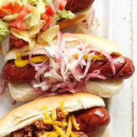 Tube steaks with pickled onion topper