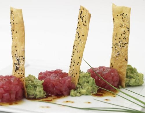 Tuna & avocado tartares + sesame lavash crisps + soy-lime dressing