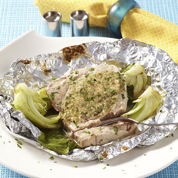 Tuna and bok choy en papillote