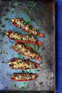 Tuna and olive stuffed Romano peppers