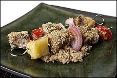 Tuna and pineapple kebabs