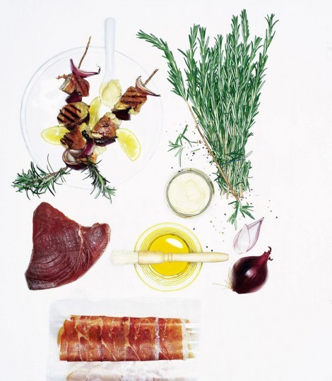 Tuna and rosemary skewers