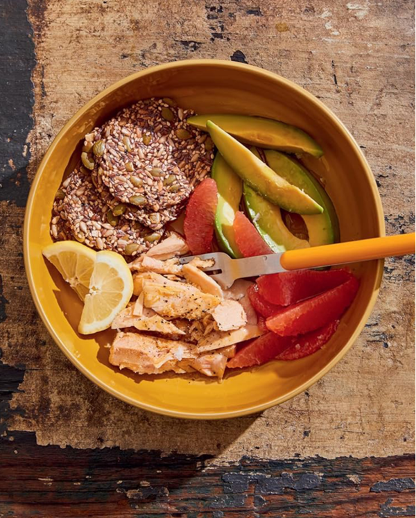 Tuna, avocado, and grapefruit with seed crackers