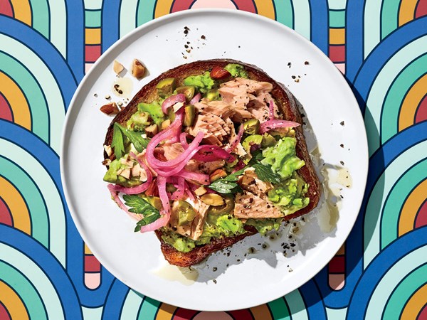 Tuna, avocado, and pickled onion sandwich