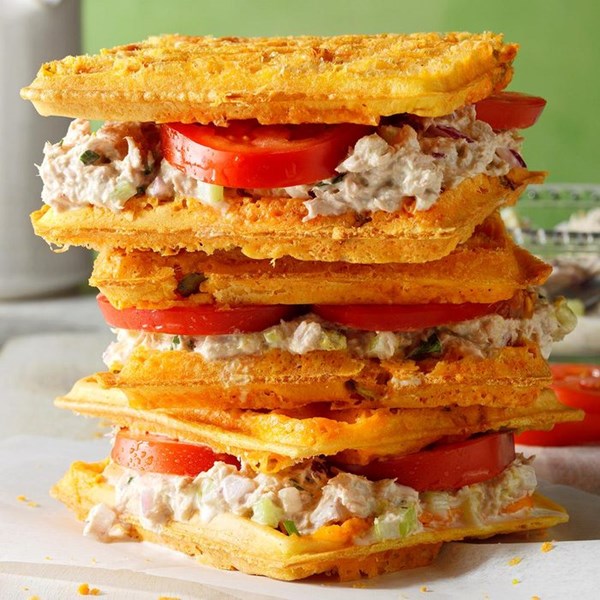 Tuna cheese-waffle sandwiches