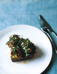 Tuna crostini with cannellini beans and marinated artichokes
