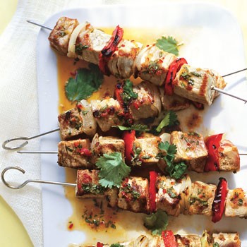 Tuna kebabs with ginger-chile marinade
